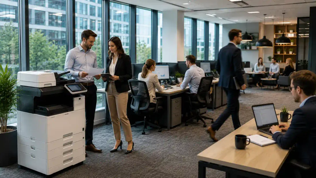 Rental printer working in a temporary project office